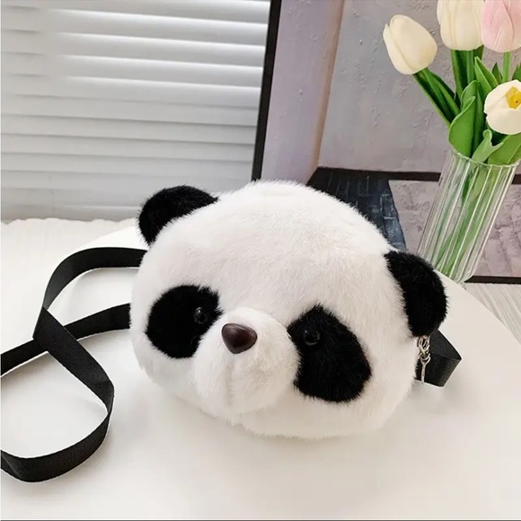 NWOT Cute Panda Face Plush Crossbody Bag Shoulder Bag Handbag Purse Animals - Picture 1 of 16